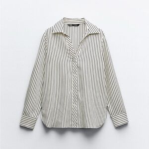 Zara Striped Black and White V Neck Shirt